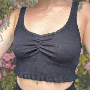 American Eagle Stylish Black AE Studio Cinched Front Tank Top (Good)